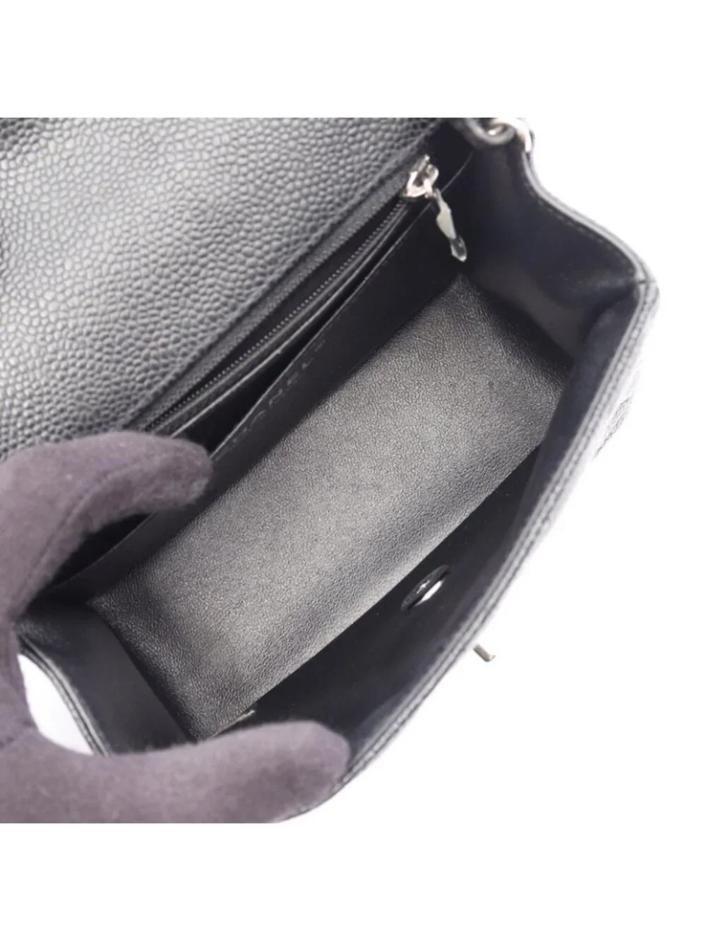 Chanel Shoulder Bag Mini Quilted Black Caviar Leather Chain